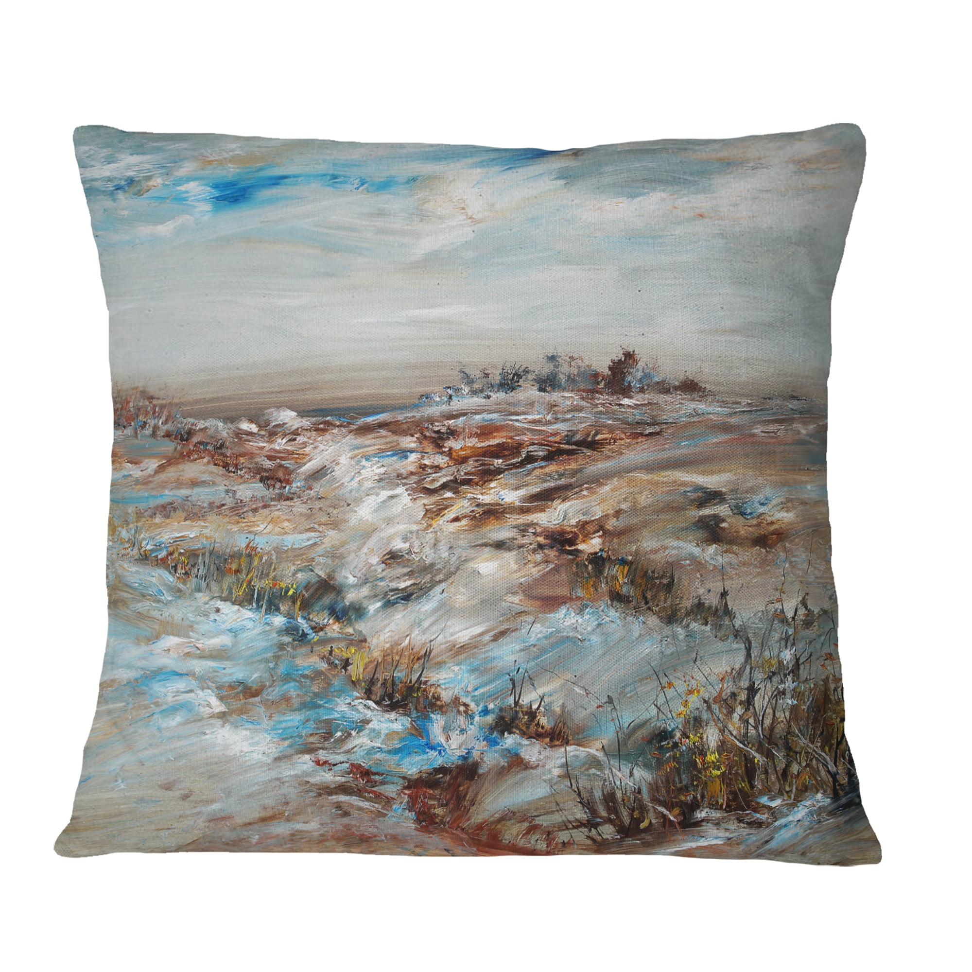 Designart Snowy Landscape - Floral Throw Pillow - 16x16