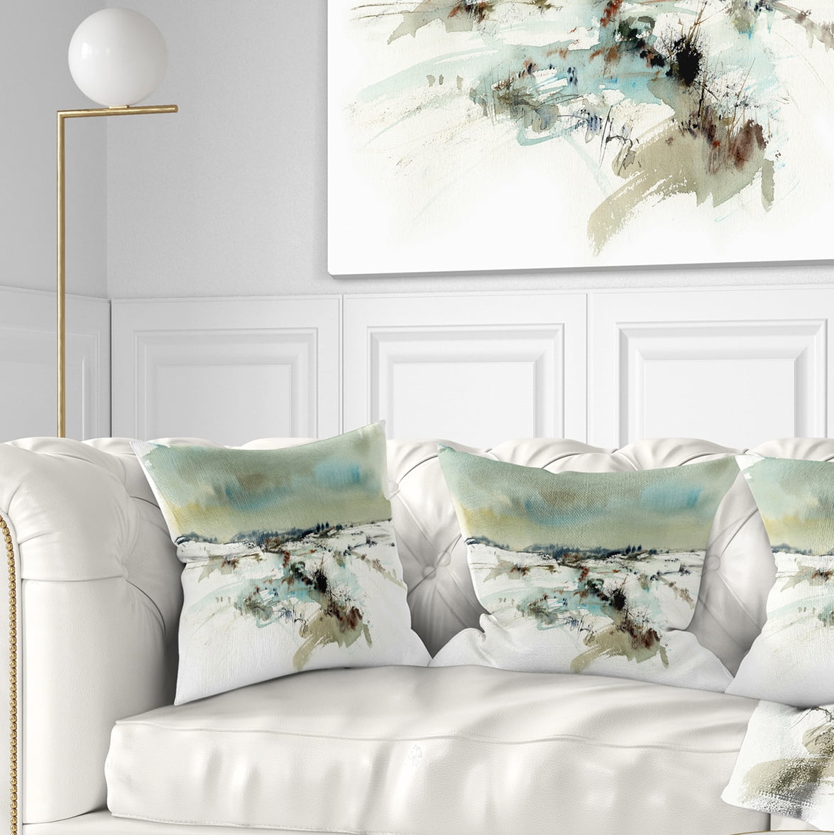 Designart Snowy Landscape Watercolor - Landscape Painting Throw Pillow - 16x16