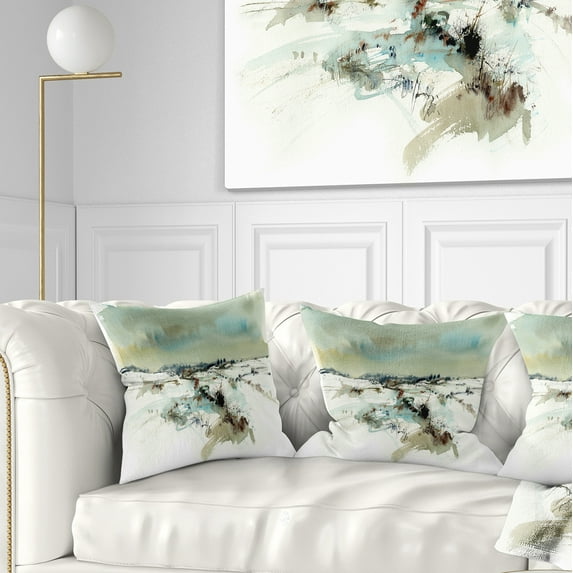 Designart Snowy Landscape Watercolor - Landscape Painting Throw Pillow - 18x18