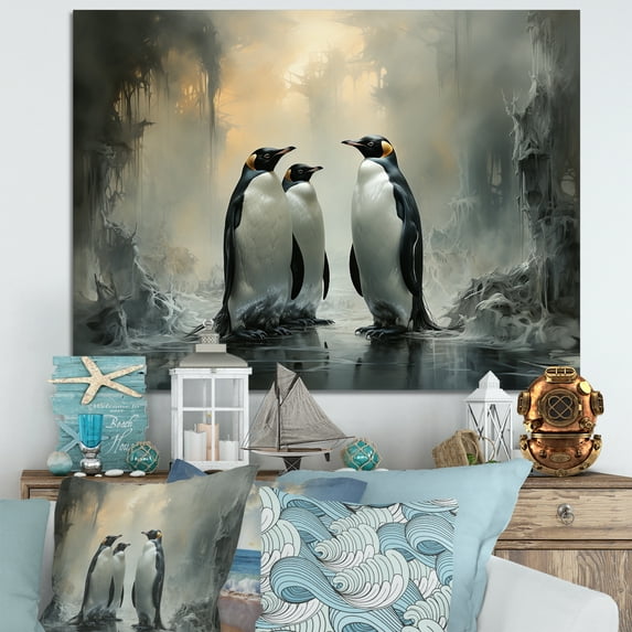 Designart "Snowy Penguin Family Gathering" Penguin Wall Art Prints