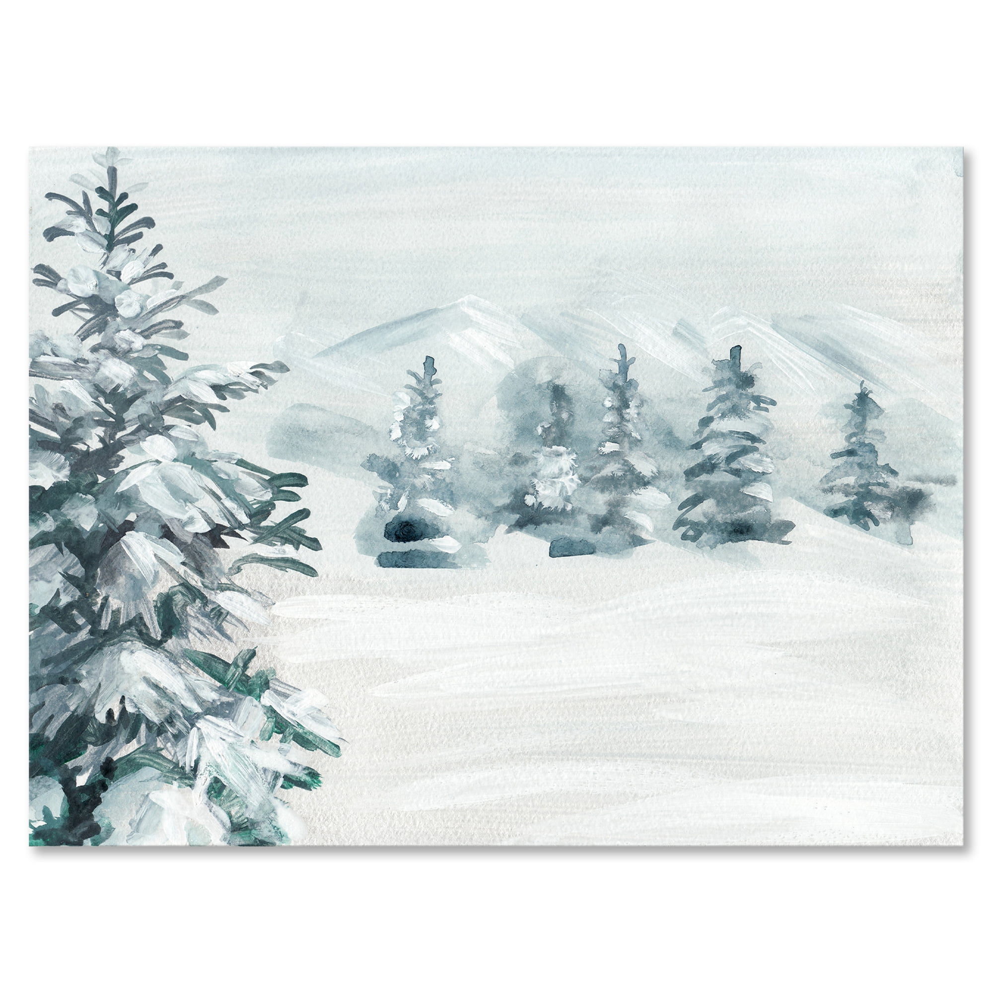 Designart ' Snowy Pine Trees On Mountain ' Traditional Canvas Wall Art Print