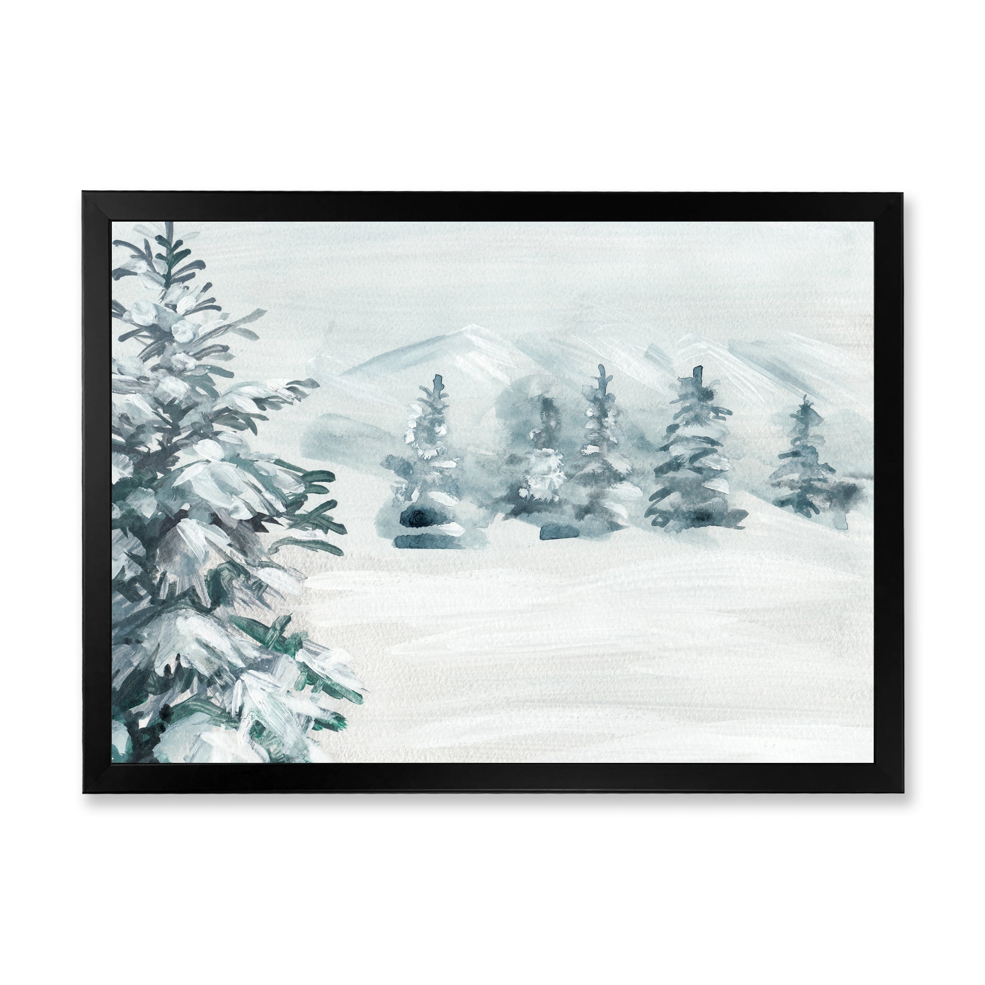 Designart 'Snowy Pine Trees On Mountain' Traditional Framed Art Print