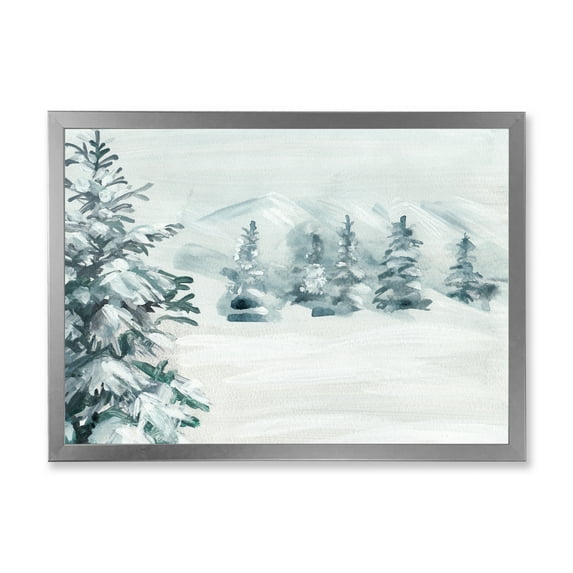Designart 'Snowy Pine Trees On Mountain' Traditional Framed Art Print