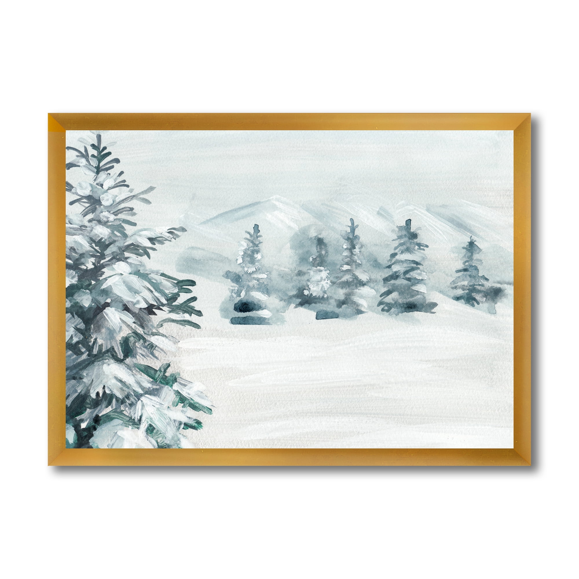 Designart 'Snowy Pine Trees On Mountain' Traditional Framed Art Print