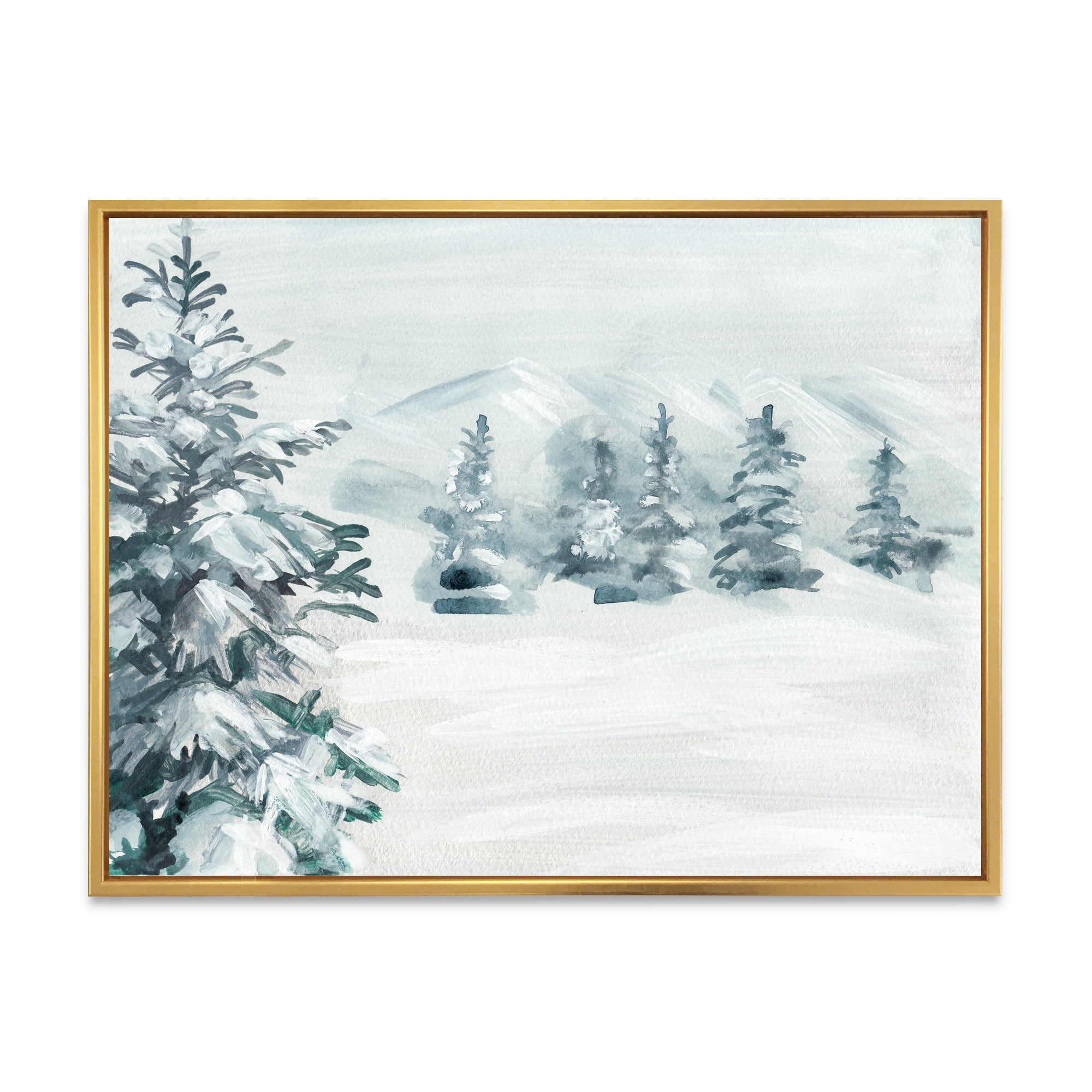 Designart 'Snowy Pine Trees On Mountain' Traditional Framed Canvas Wall Art Print