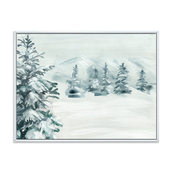 Designart 'Snowy Pine Trees On Mountain' Traditional Framed Canvas Wall Art Print