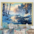 thumbnail image 1 of Designart "Snowy River Sunrise Winter Wonderland" Landscapes Framed Wall Art Decor - Traditional Yellow Winter Landscape Living Room Framed Canvas Art, 1 of 6