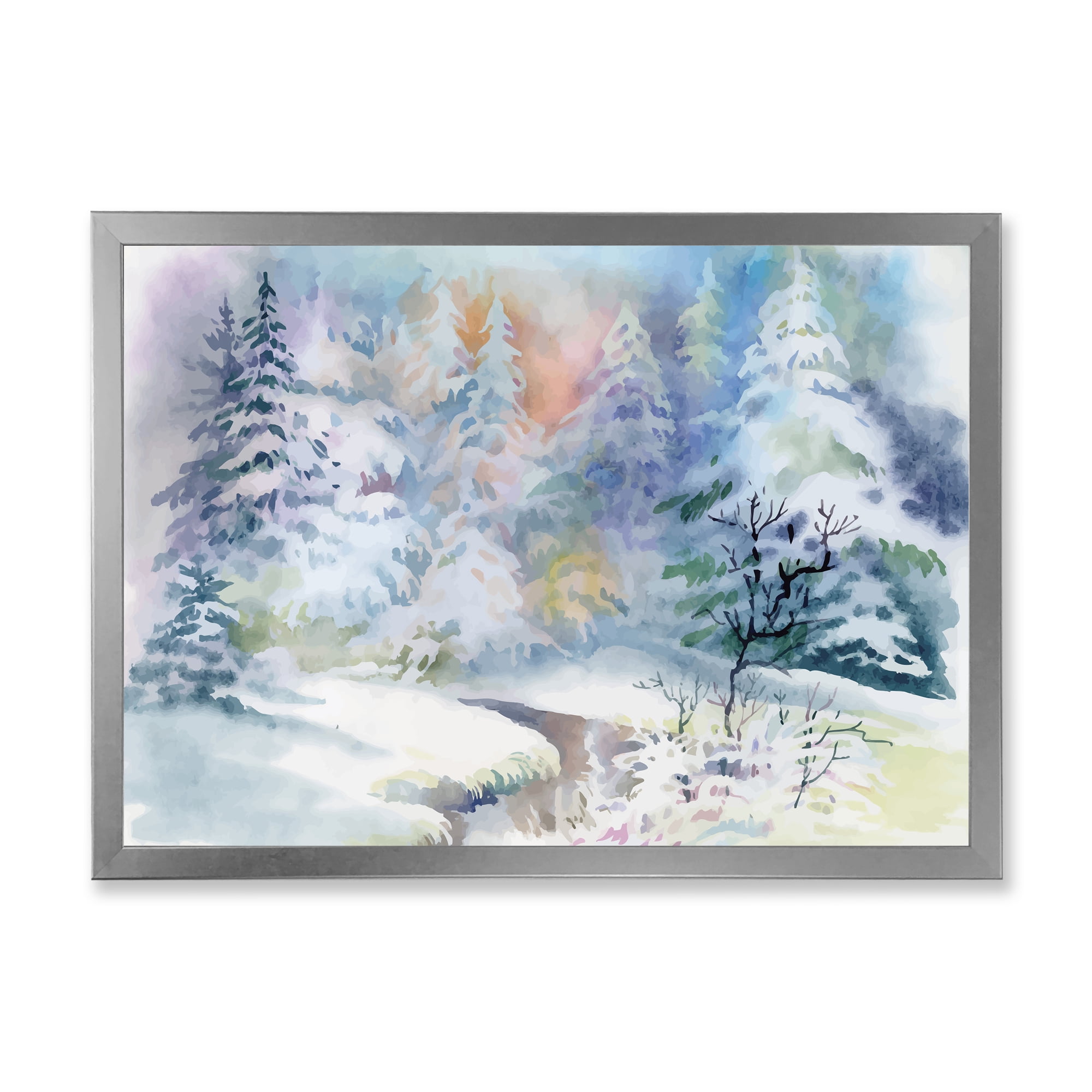 Designart 'Snowy River With Winter Landscape' Traditional Framed Art Print