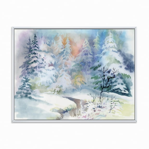 Designart 'Snowy River With Winter Landscape' Traditional Framed Canvas Wall Art Print