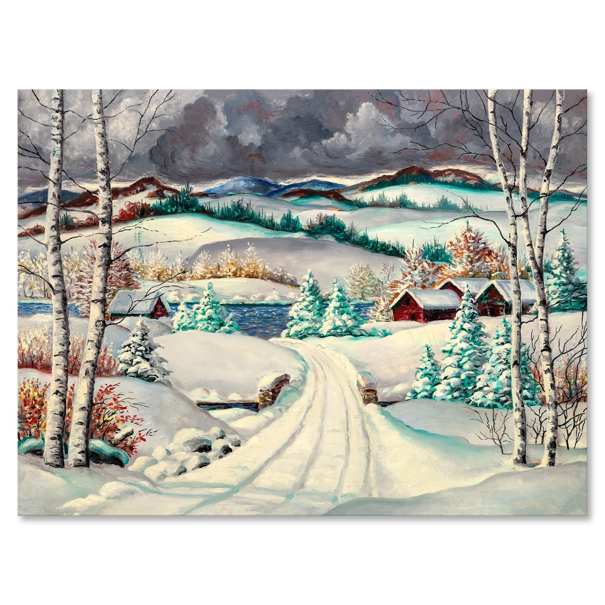 Designart ' Snowy Road In Countryside Winter Landscape ' Traditional Canvas Wall Art Print