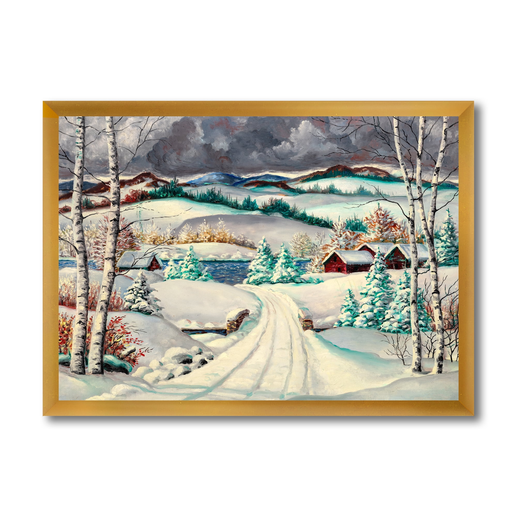 Winter Landscape Scene Rustic Oil Painting 16x20 Canvas Wood Frame Signed  Bush