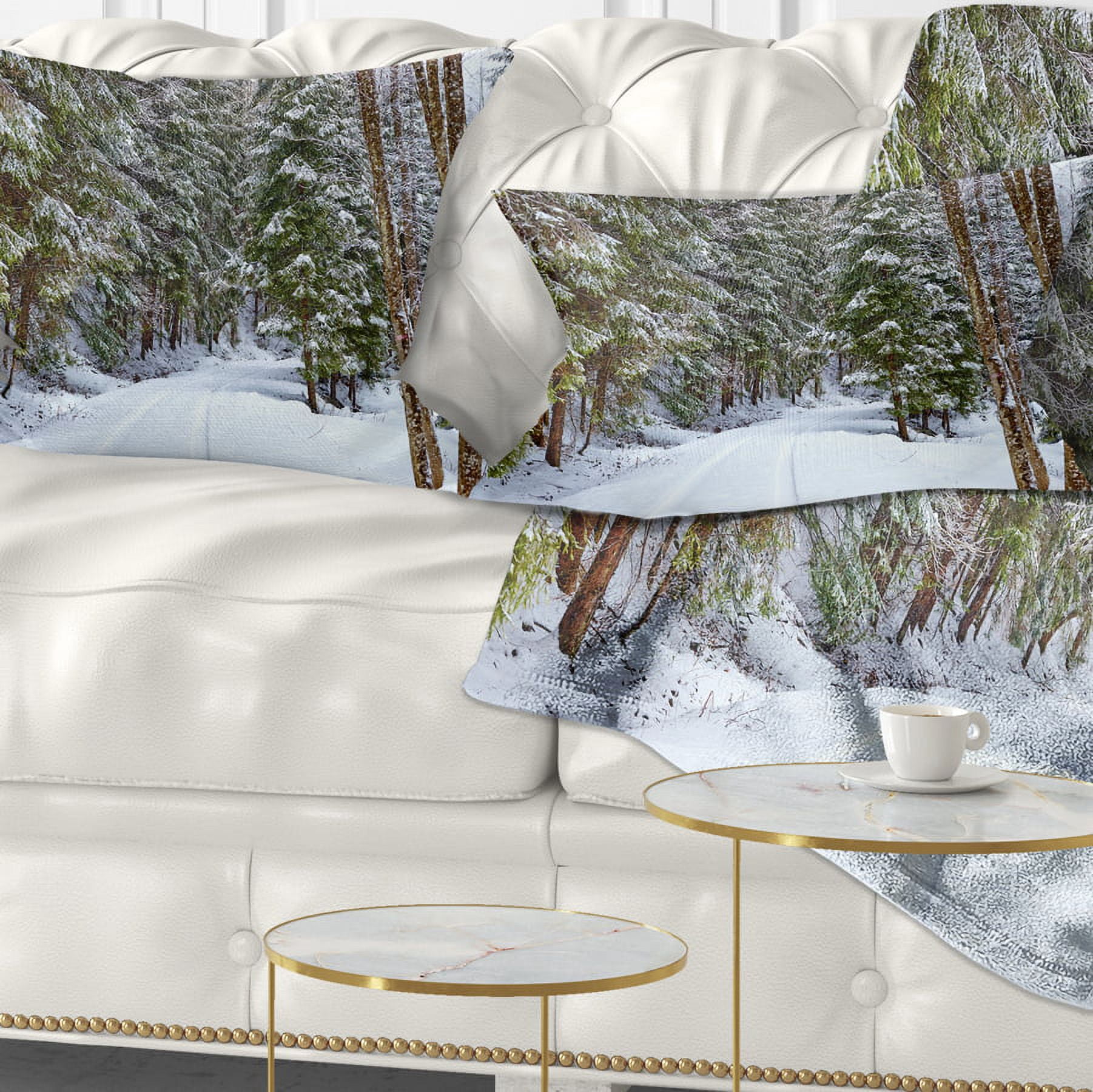 Designart Snowy Road in the Forest - Landscape Printed Throw Pillow - 12x20