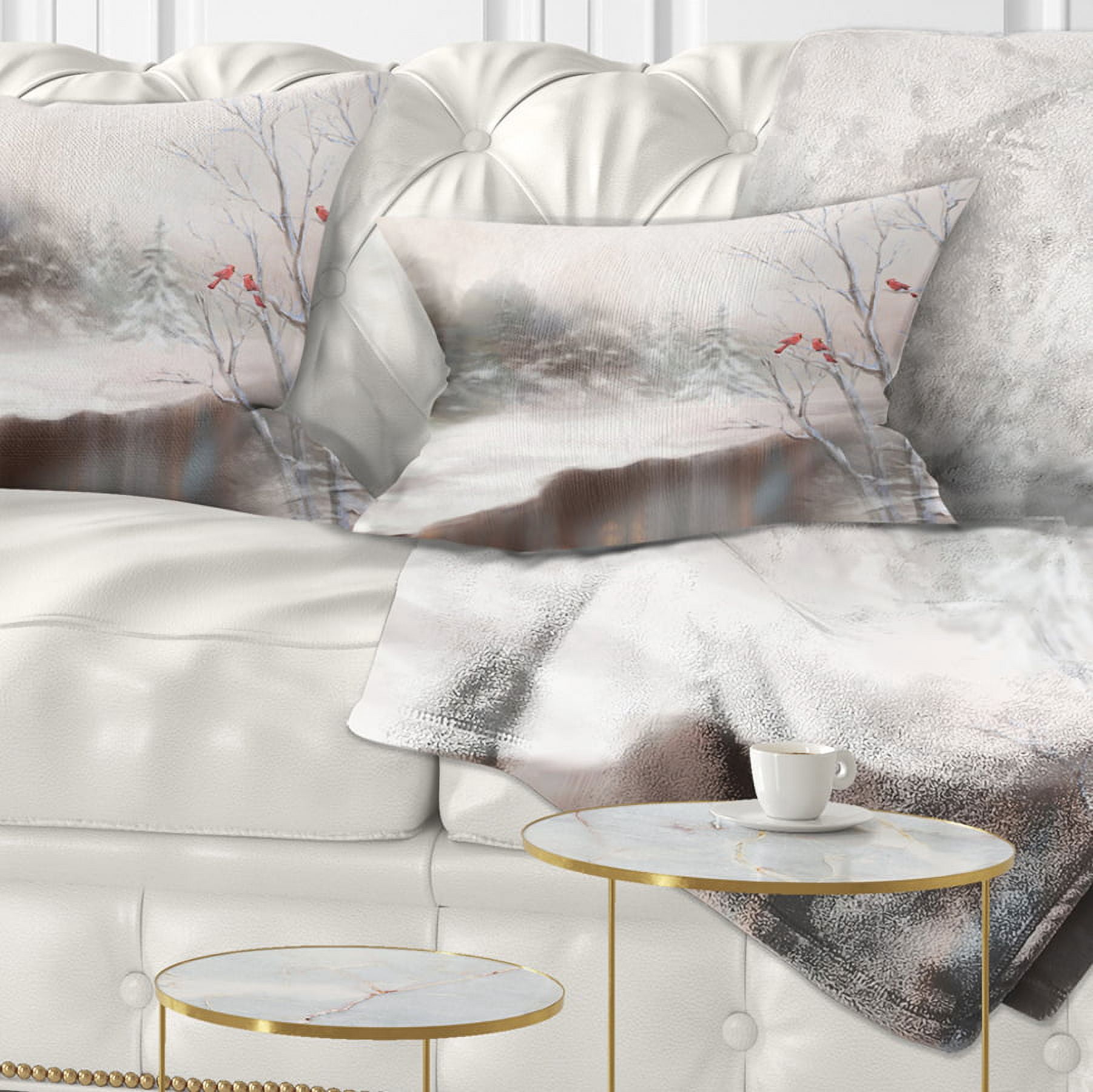 Designart Snowy Silence - Landscape Printed Throw Pillow - 12x20