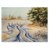 Designart ' Snowy Winter Forest Landscape Rural Road In Snow ' Traditional Canvas Wall Art Print