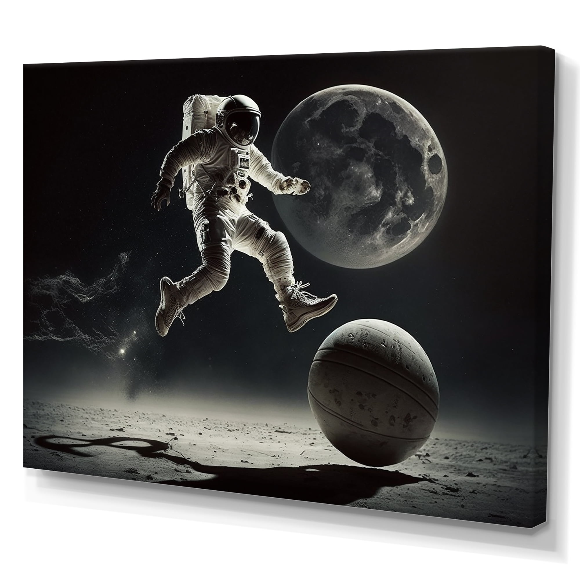 Designart Soccer On The Moon Canvas Wall Art