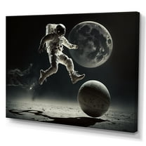 Designart Soccer On The Moon Canvas Wall Art