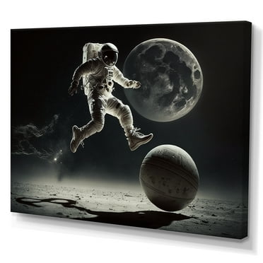 Designart Soccer On The Moon Canvas Wall Art
