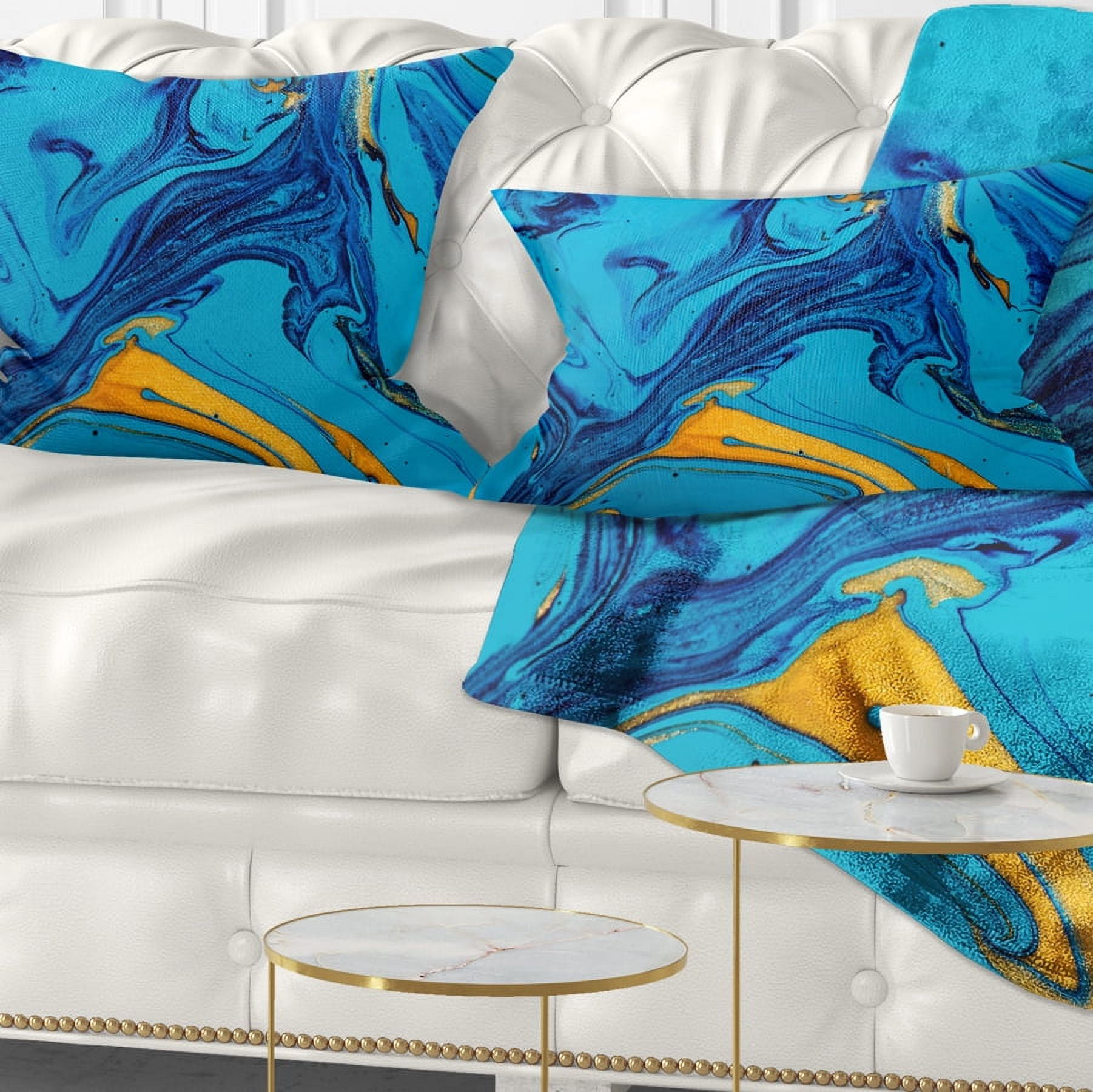 Designart Soft Blue Abstract Acrylic Paint Mix - Abstract Throw Pillow - 12x20