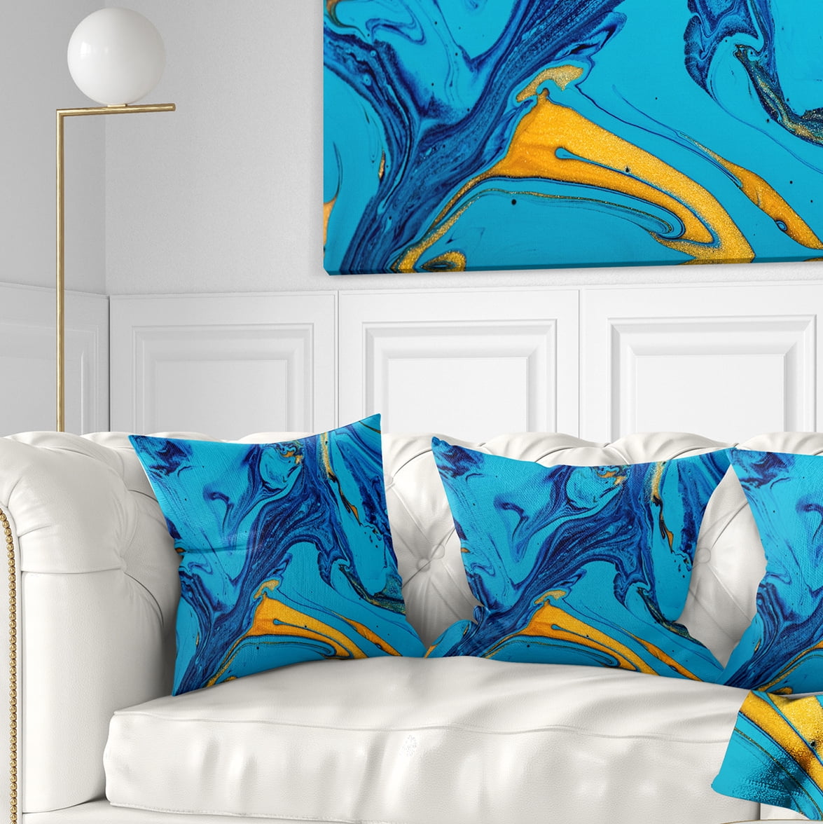 Designart Soft Blue Abstract Acrylic Paint Mix - Abstract Throw Pillow - 18x18
