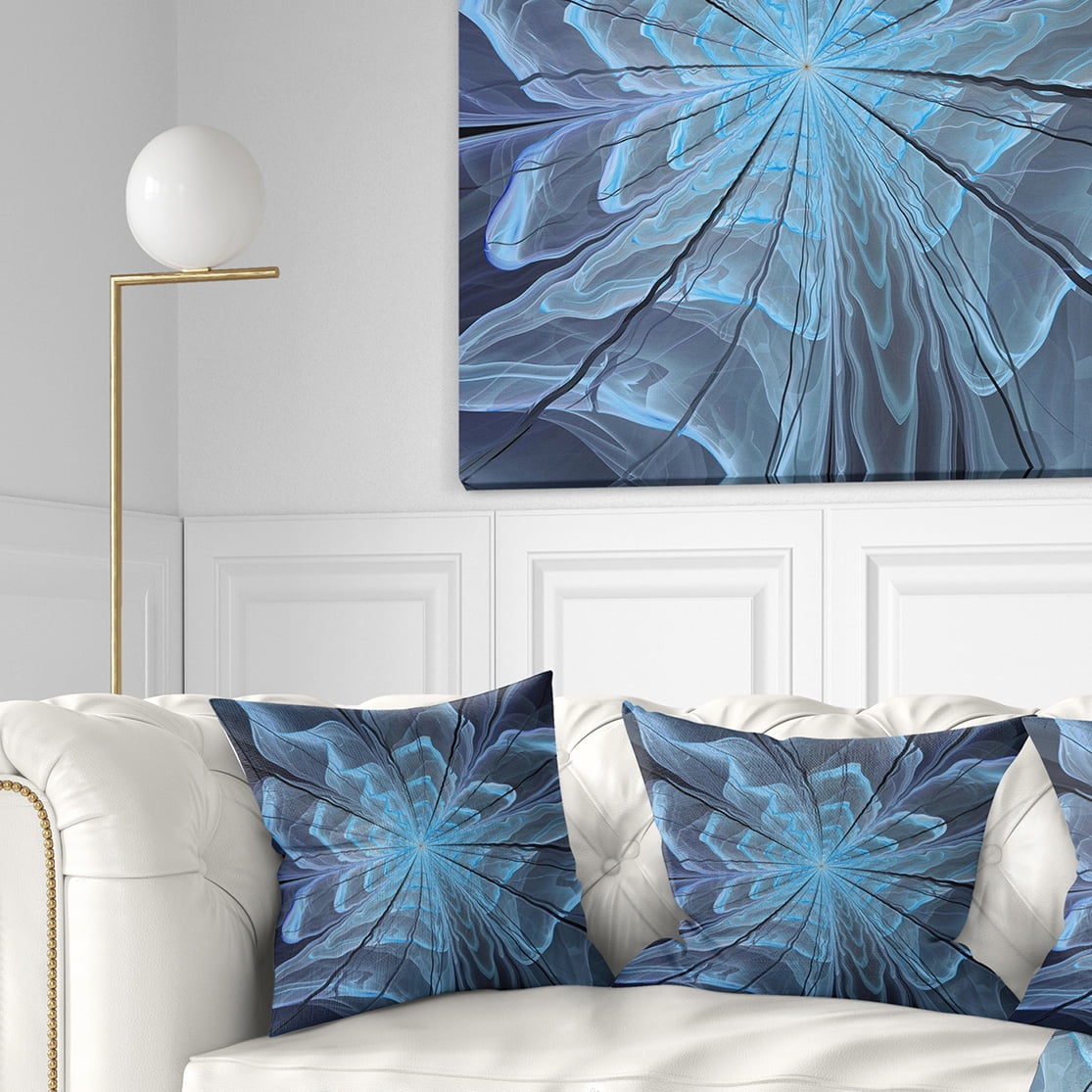 Designart Soft Blue Fractal Flower with Large Petals - Floral Throw Pillow - 18x18