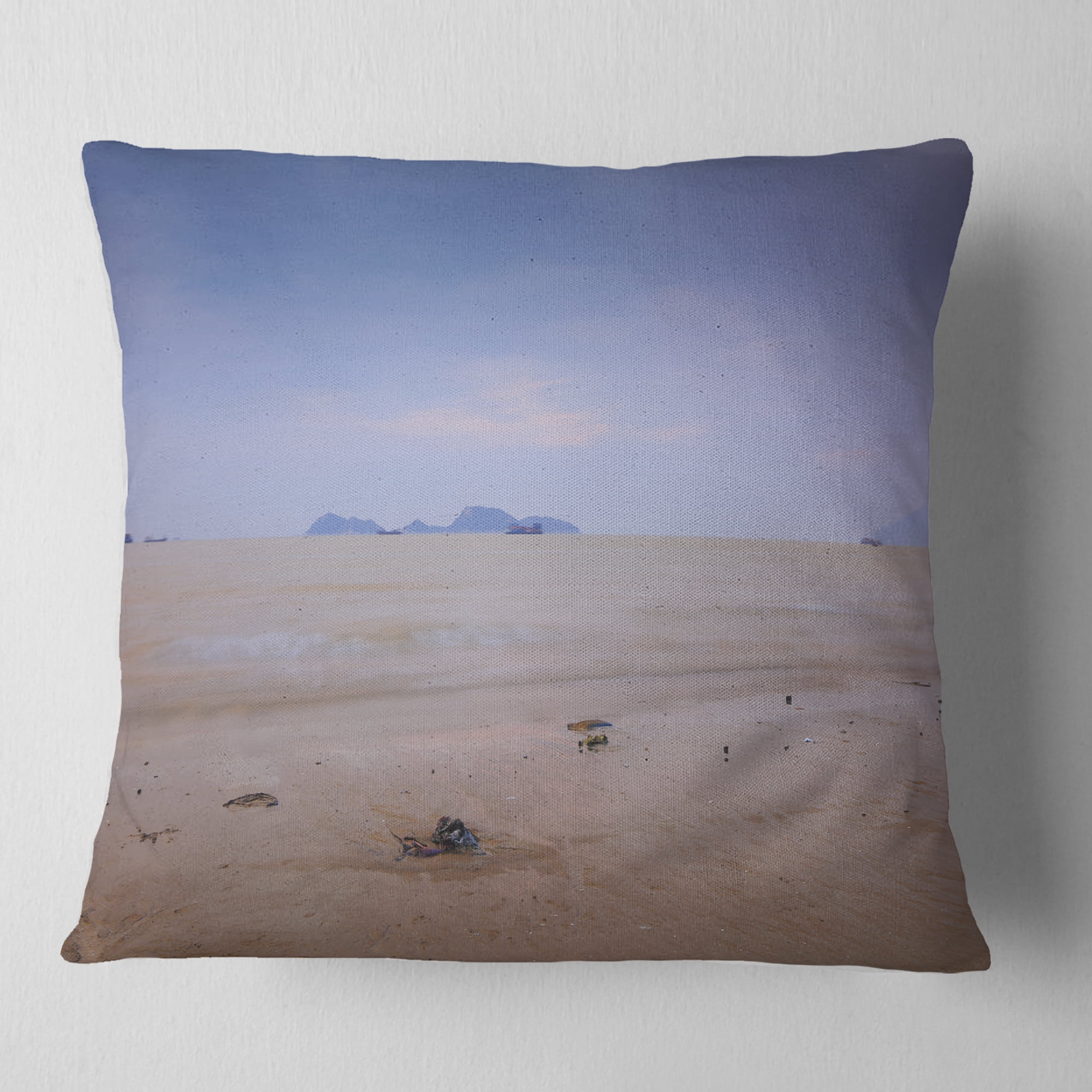 Designart Soft Blue Sunset at Lung Kwu Tan Beach - Landscape Printed Throw Pillow - 16x16
