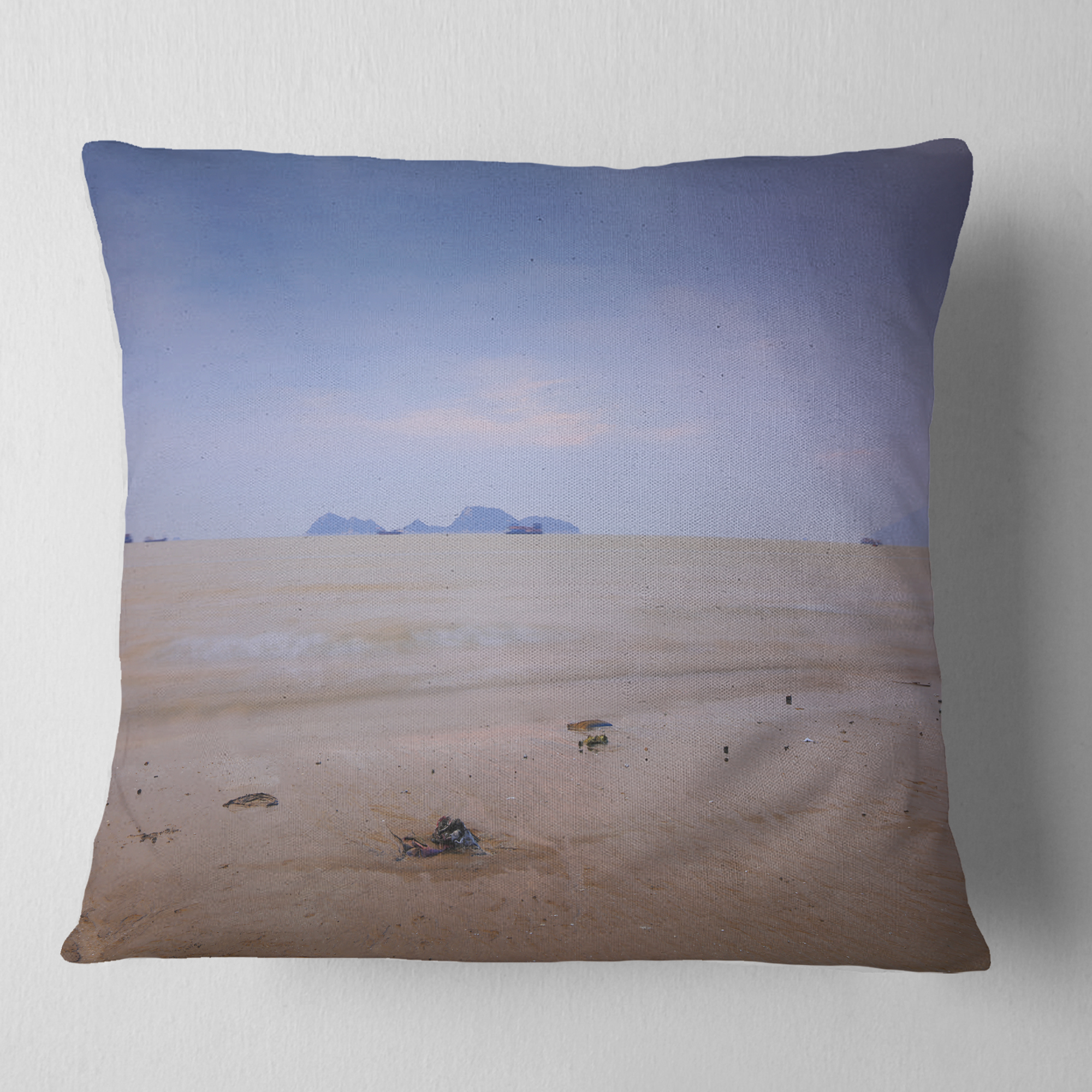 Designart Soft Blue Sunset at Lung Kwu Tan Beach - Landscape Printed Throw Pillow - 18x18