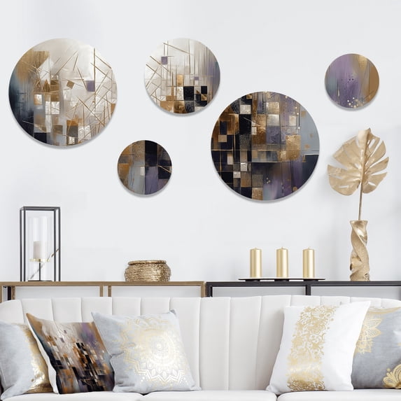Designart "Soft Color Harmony Abstract Composition I" Modern Geometric Metal Wall Art Set of 5 Piece