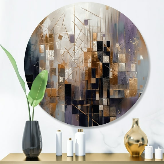 Designart "Soft Color Harmony Abstract Composition I" Modern Geometric Round Metal Art
