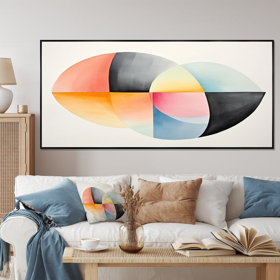 Designart "Soft Colors Patterns Geometric Harmony II" Oversized Abstract Framed Wall Art - Modern Black Abstract Geometric Bedroom Framed Canvas Wall Art