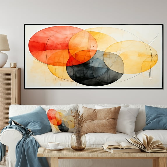 Designart "Soft Colors Patterns Geometric Harmony III" Oversized Abstract Framed Wall Art - Modern Black Abstract Geometric Entryway Framed Wall Art