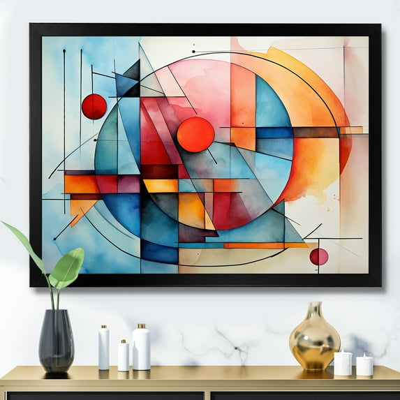 Designart "Soft Colors Tiles Cubic Harmony III" Abstract Framed Wall Art Decor - Modern Colorful Abstract Geometric Hallway Framed Wall Art Decor