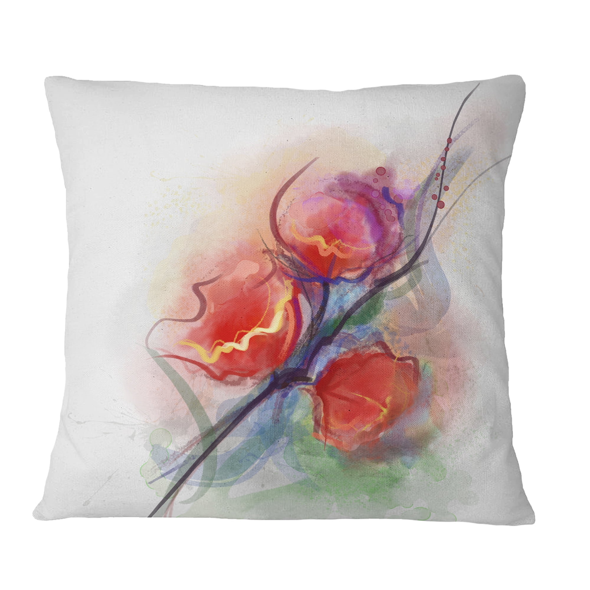 Designart Soft Floral Watercolor on Splashes - Floral Throw Pillow - 16x16