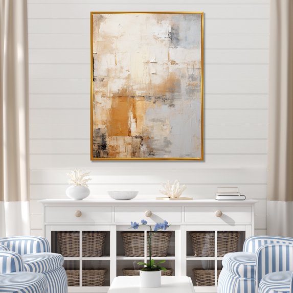 Designart "Soft Fusion Of Gold And Beige Tones" Coastal Pier Floater Framed Wall Decor