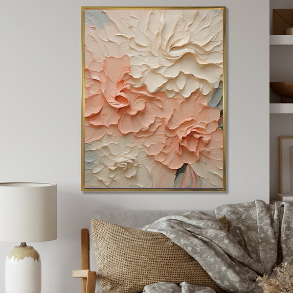 Designart "Soft Harmony In Beige And Pink Blooms" Flowers Floater Framed Canvas Wall Art