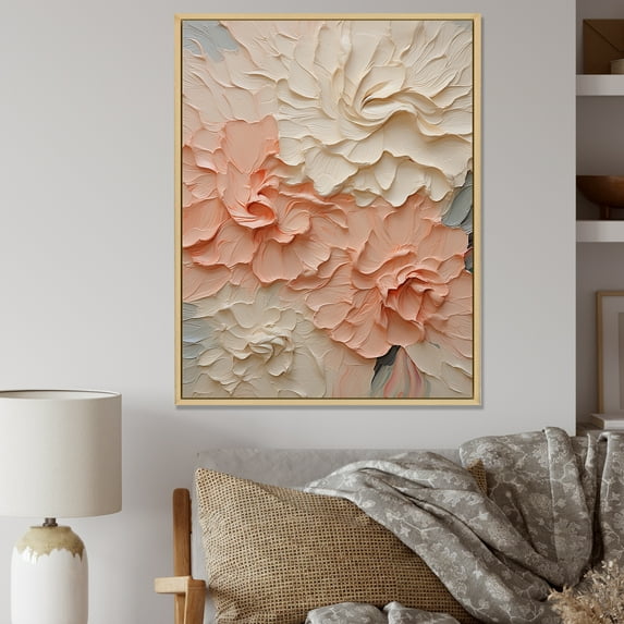 Designart "Soft Harmony In Beige And Pink Blooms" Flowers Floater Framed Canvas Wall Art