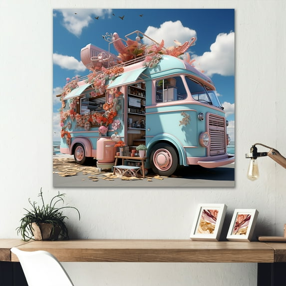 Designart "Soft Hued Ice Cream Vendor I" Truck Wall Art Living Room