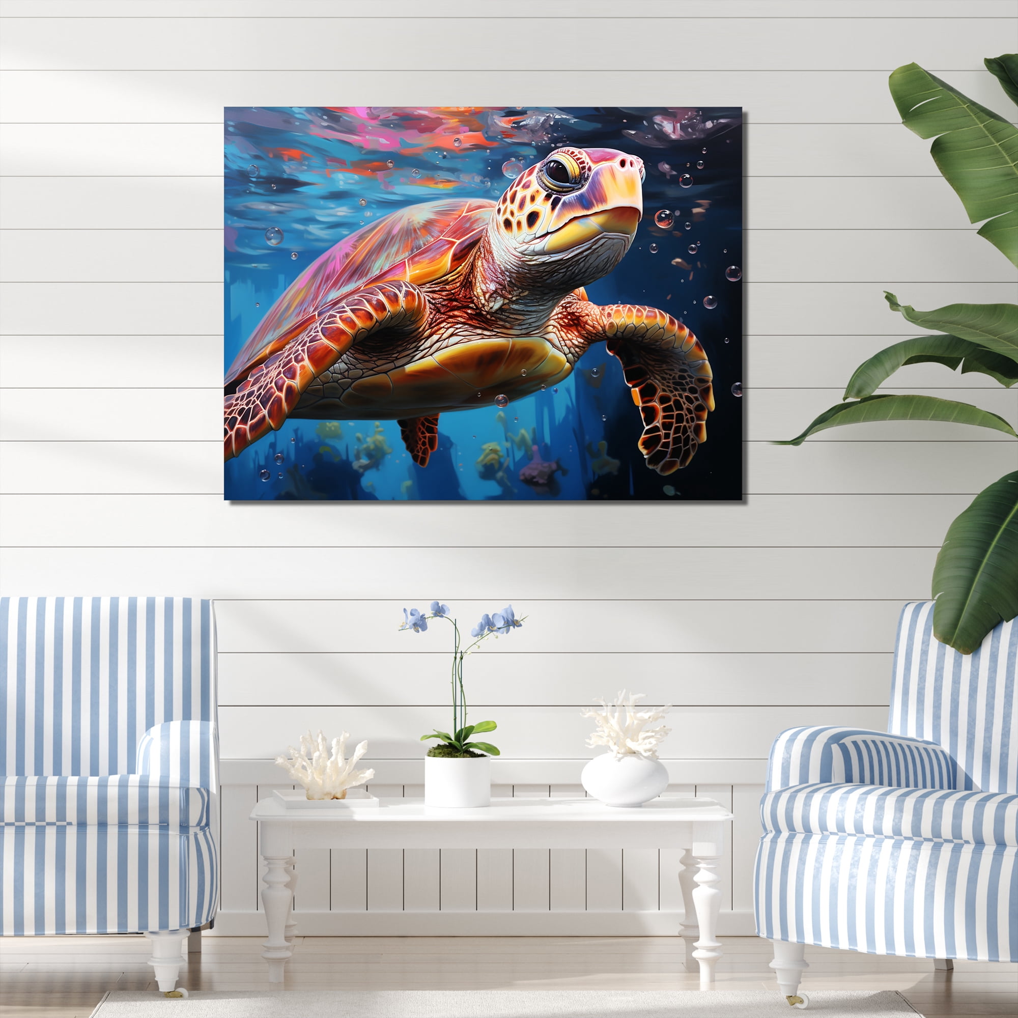 Designart "Soft Hued Sea Turtle" Animals Turtle Wall Art Living Room ...