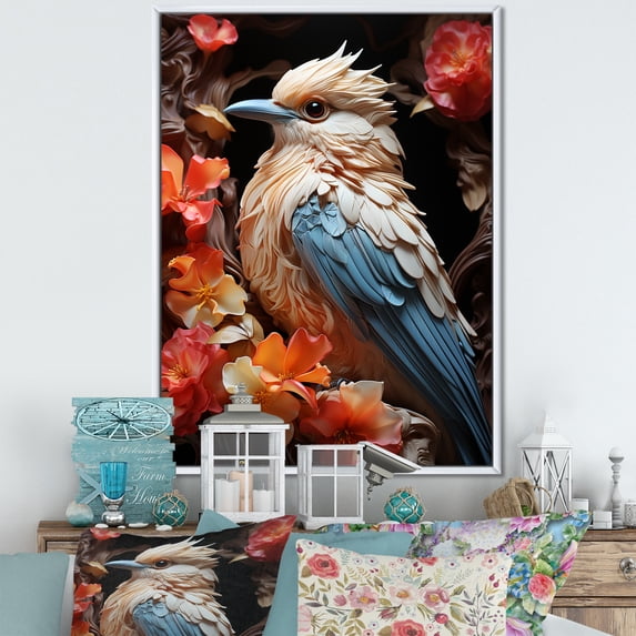 Designart "Soft Hues Summon Bird Melody" Animals Bird Floater Framed Canvas Wall Art