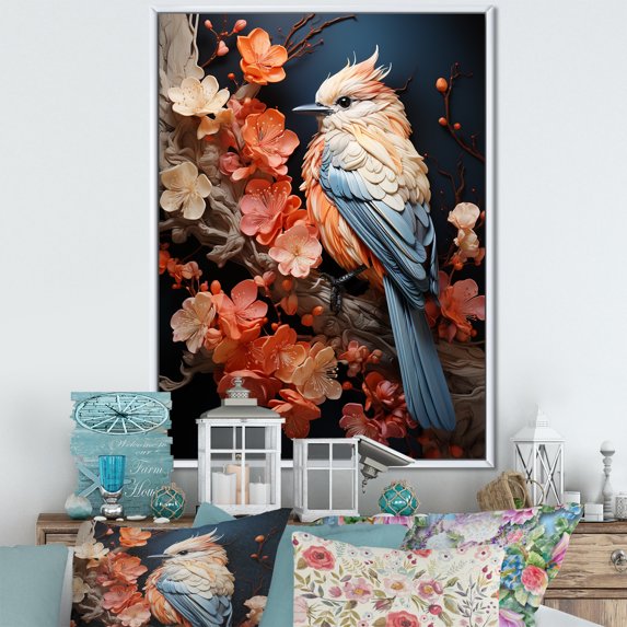 Designart "Soft Hues Summon Bird Melody I" Animals Bird Floater Framed Canvas Prints