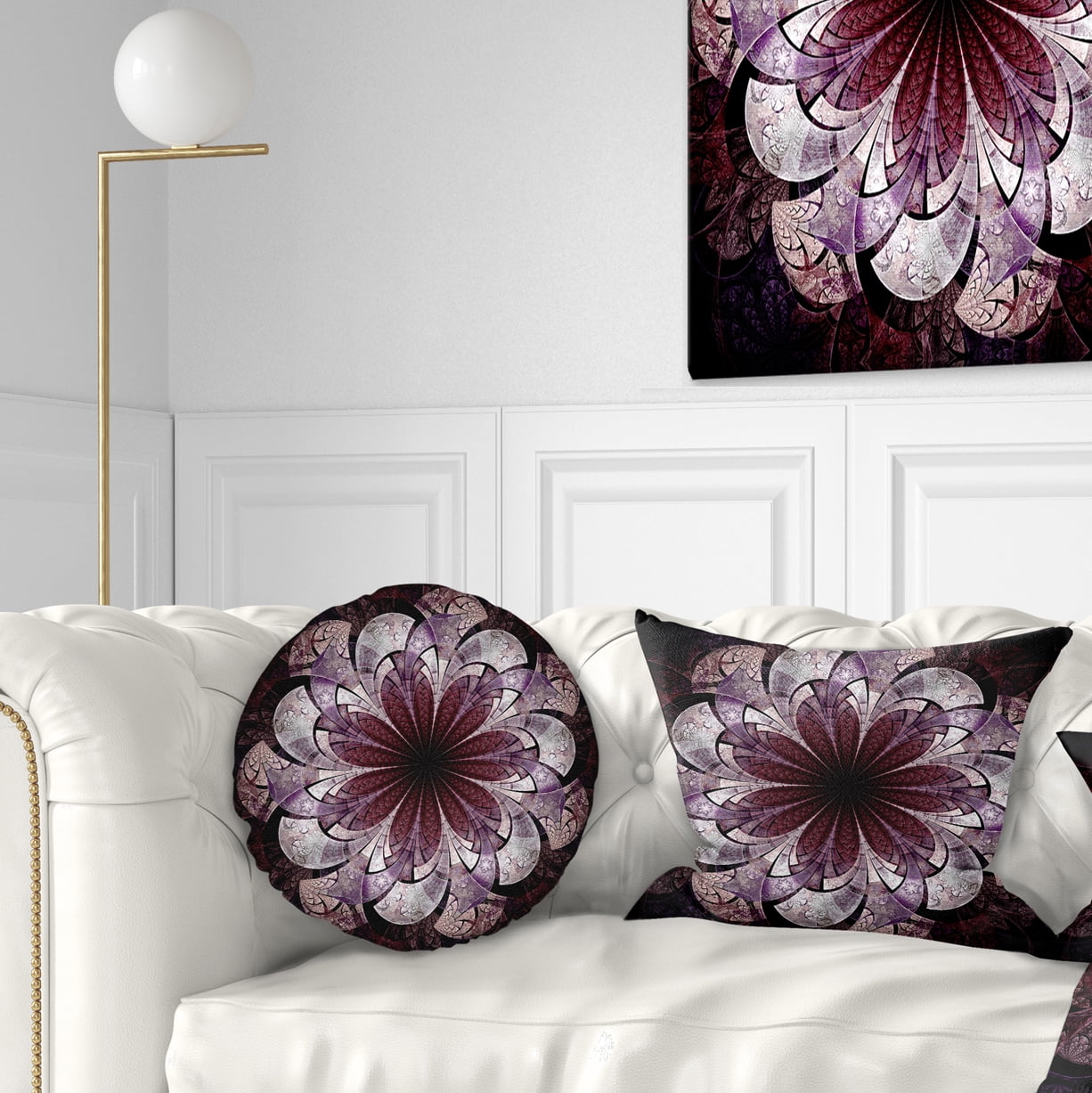 Designart Soft Pink Digital Art Fractal Flower - Floral Throw Pillow - 12x20