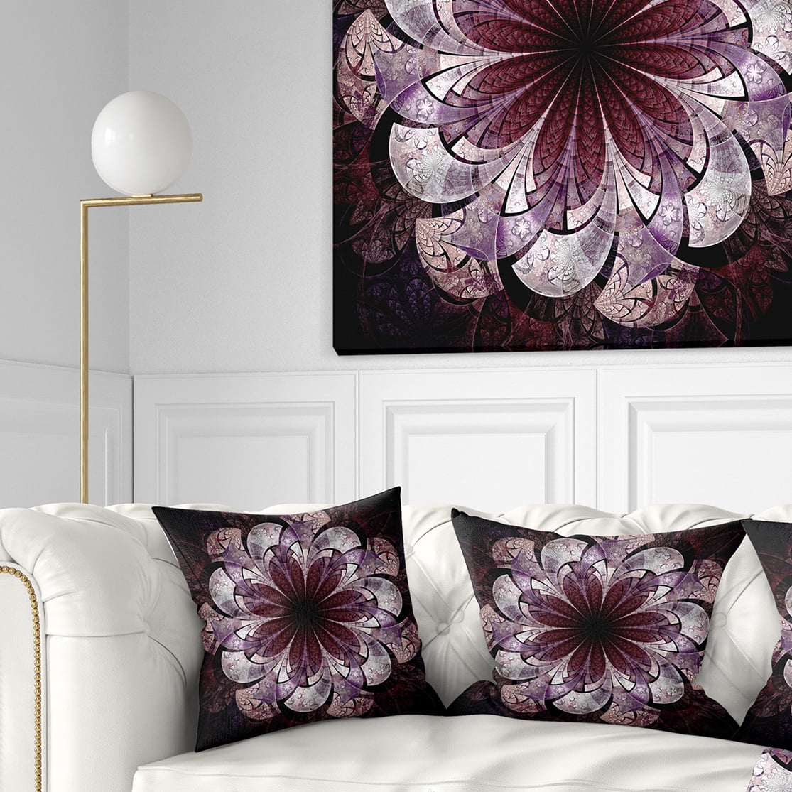 Designart Soft Pink Digital Art Fractal Flower - Floral Throw Pillow - 16x16