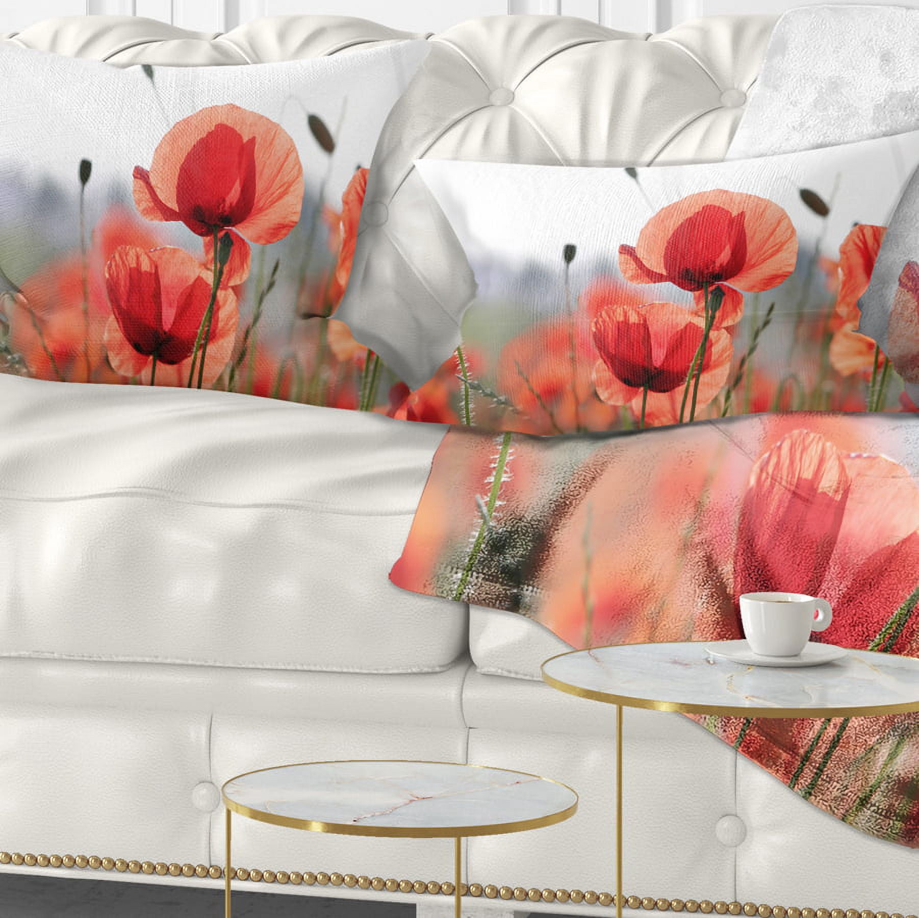 Designart Soft Poppy Flowers Petals View - Floral Throw Pillow - 12x20