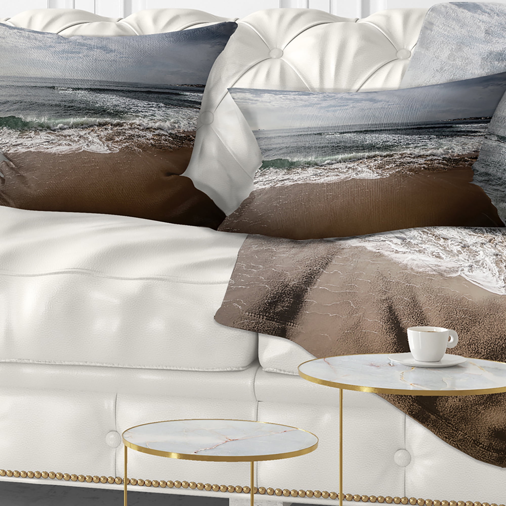 Designart Soft Waves of Sea on Sandy Beach - Seashore Throw Pillow - 12x20