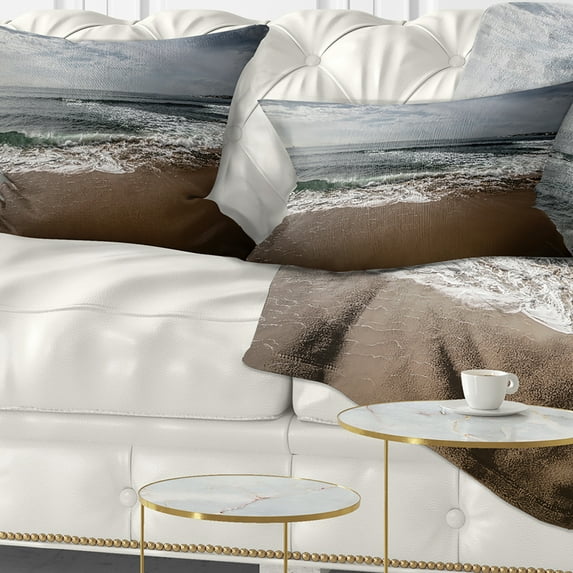 Designart Soft Waves of Sea on Sandy Beach - Seashore Throw Pillow - 12x20