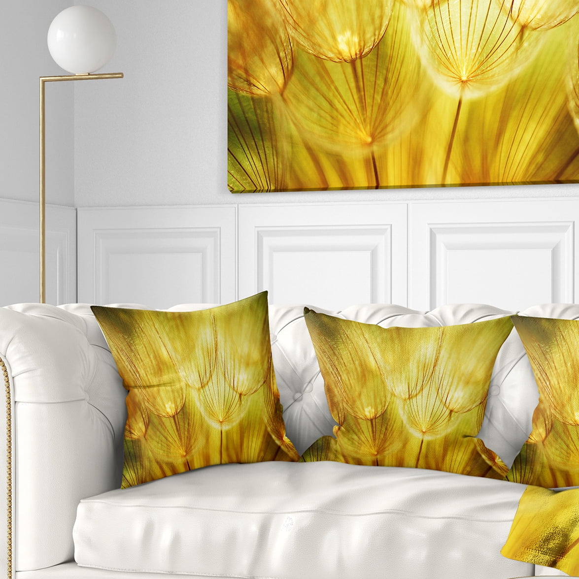 Designart Soft Yellow Dandelion Flowers - Floral Throw Pillow - 16x16