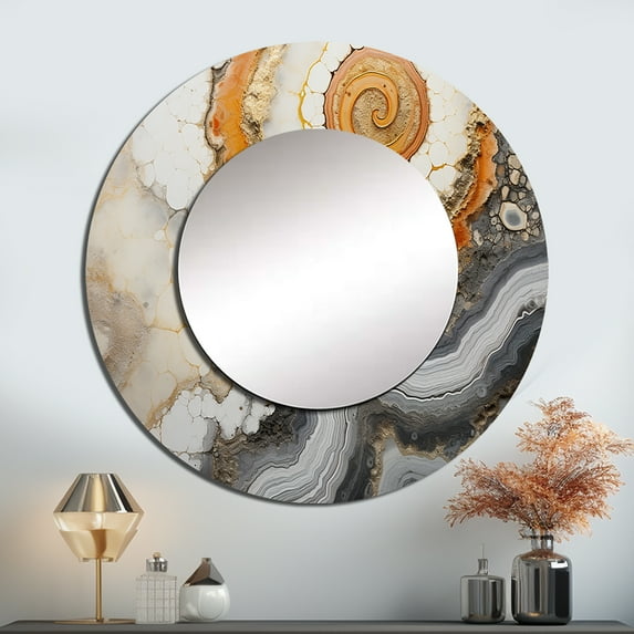 Designart "Soft Yellow Geode Artistry" Stone Geode Rund Mirror For Wall Decor - Large Beige Round Printed Mirror -Traditional Round Living Room Mirror - 36" x 36"
