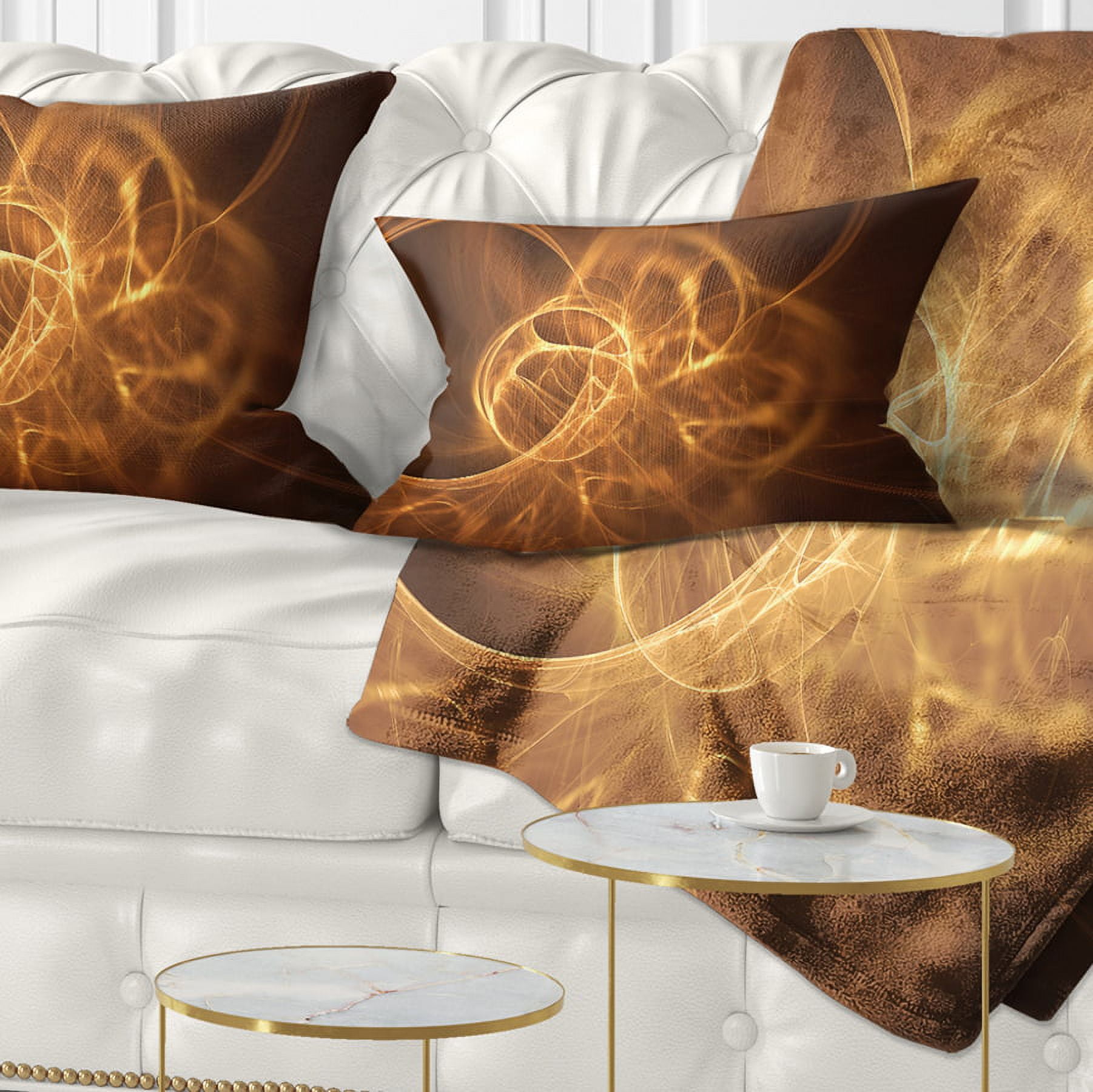 Designart Softly Glowing Circles Golden - Abstract Throw Pillow - 12x20