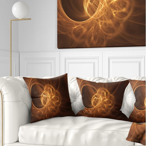 Designart Softly Glowing Circles Golden - Abstract Throw Pillow - 16x16
