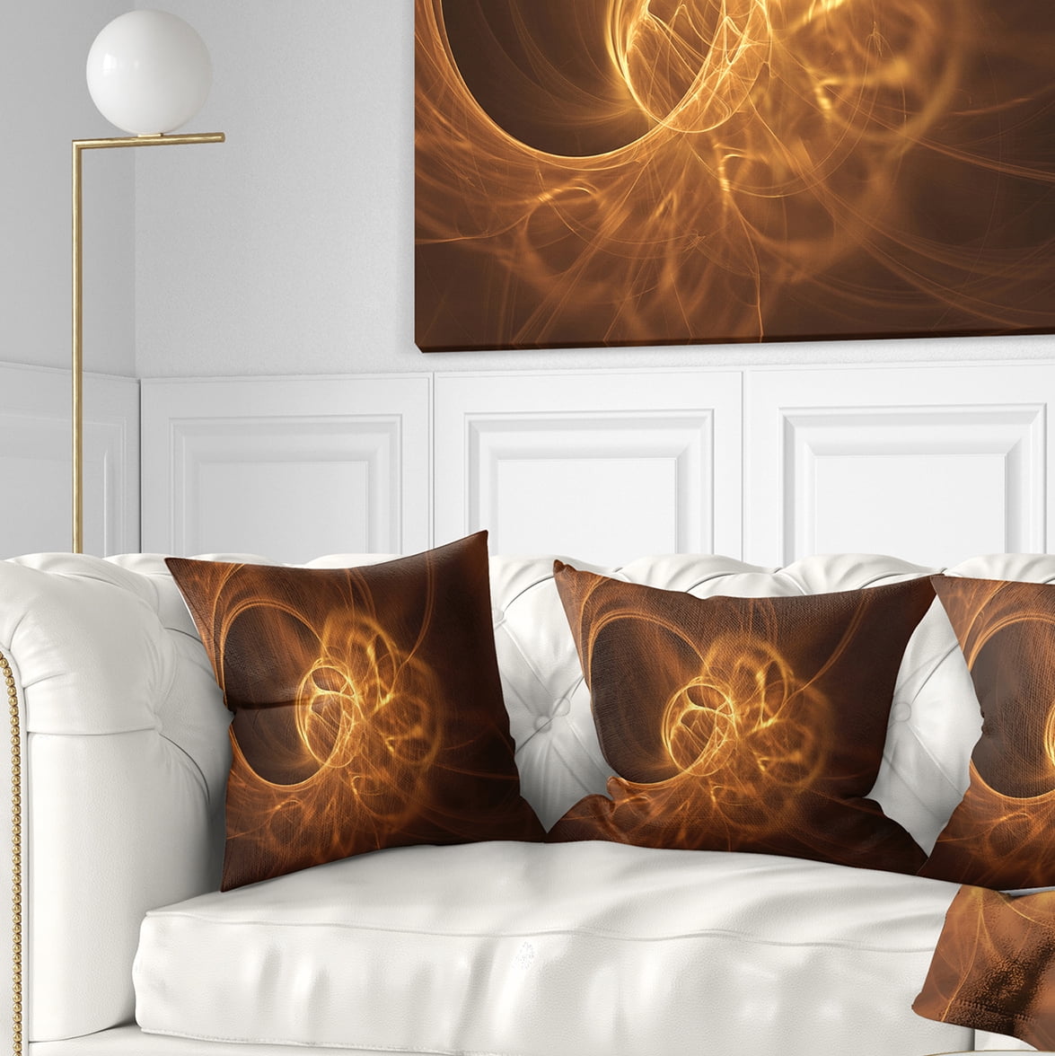 Designart Softly Glowing Circles Golden - Abstract Throw Pillow - 18x18