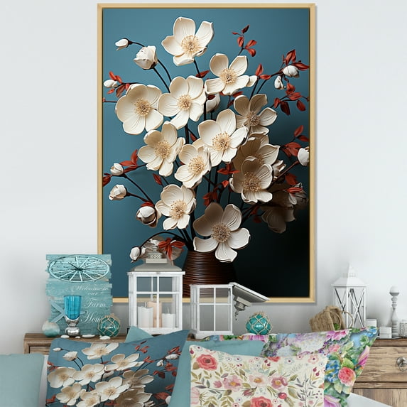 Designart "Softness Of Dogwood Blooms I" Dogwood Floater Framed Canvas Prints